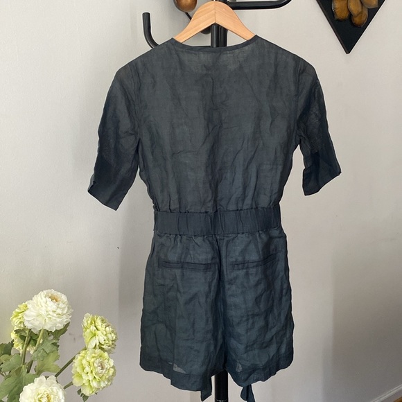 Host Pick 💙 Banana Republic Women’s Ramie romper green slate size 4 Petite - Picture 4 of 9